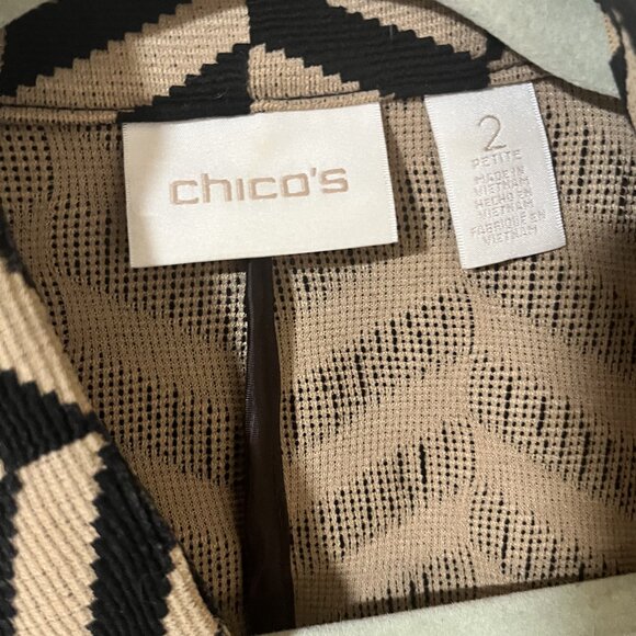 Chico's Long Cardigan Jacket Open Front Herringbon Pattern Black Accents Size 2 - Picture 2 of 7